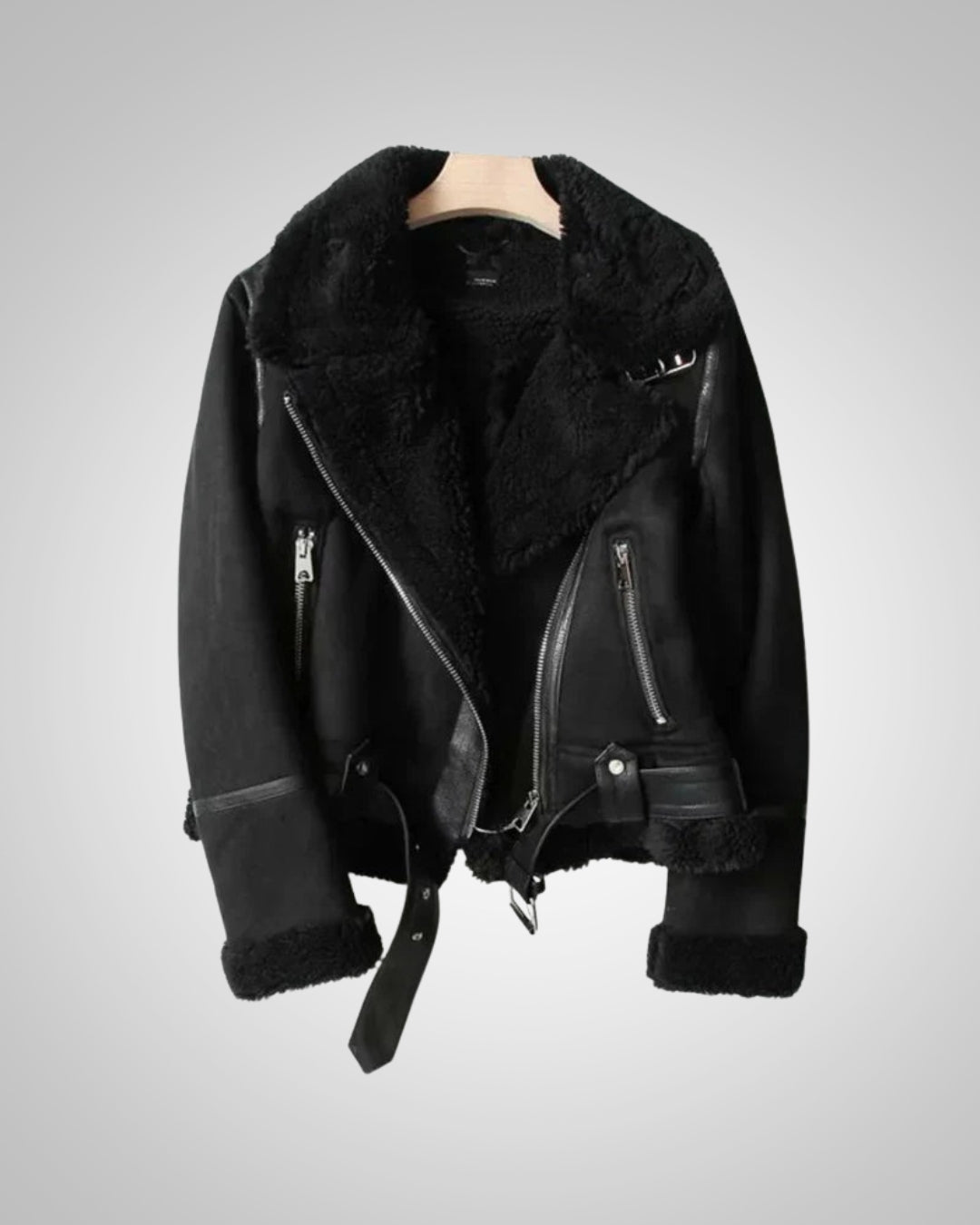 Serena | Women's Leather Sherpa Biker Jacket