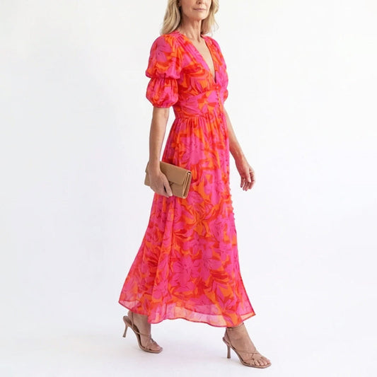 Zoe | Women's Elegant Puff Sleeve Floral Summer Dress
