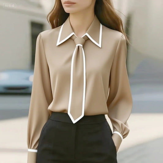 Riona | Women Classic Contrast Tie Blouse
