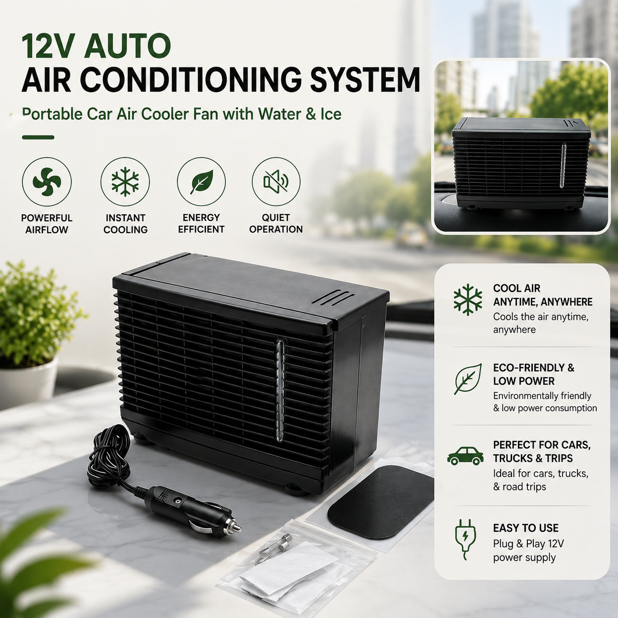 Ac Portable Mini Car Air Cooler Fan | Compact Portable 3 Speed Levels