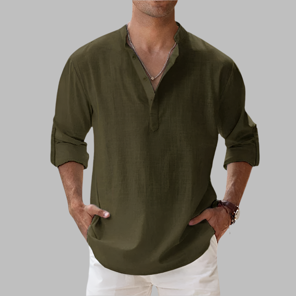 Finbarr | Men's Summer Relaxed Fit Long Sleeve Henley Shirt
