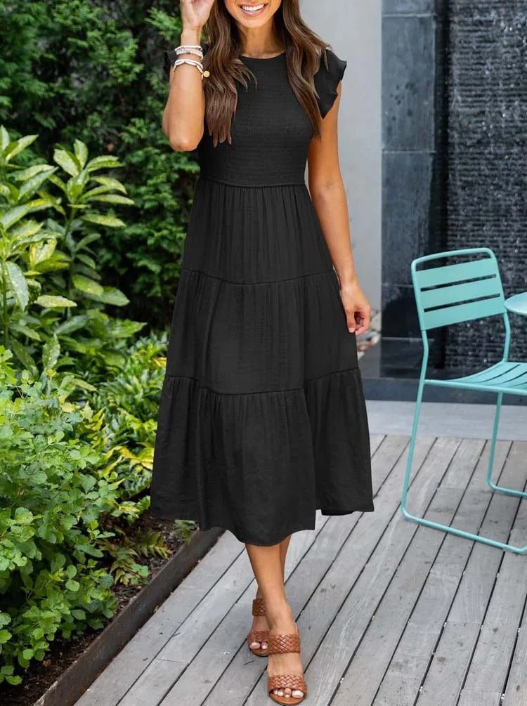 Elina | Women's Casual Midi Dress with Ruffled Sleeves