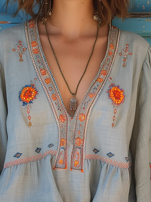 Isabella | Women's Casual Boho V-Neck Blouse