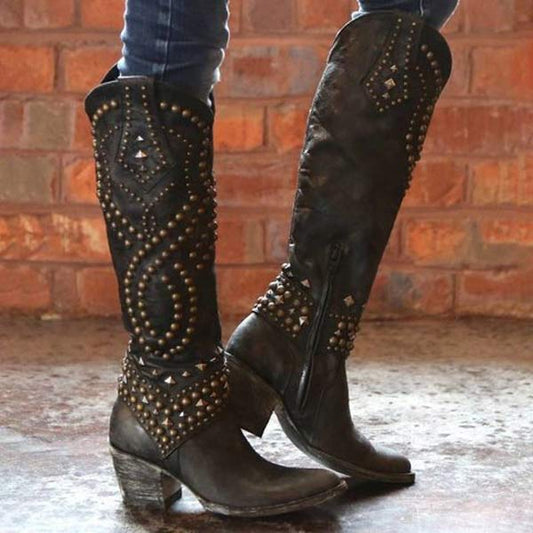 Soleil | Women’s Studded Knee High Cowboy Boots