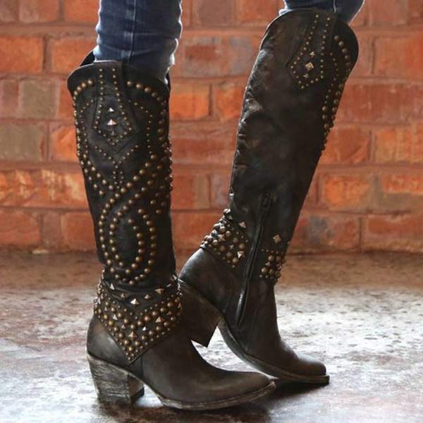 Soleil | Women’s Studded Knee High Cowboy Boots
