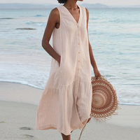 Sophie | Women's Sleeveless Button-Front V-Neck Midi Dress