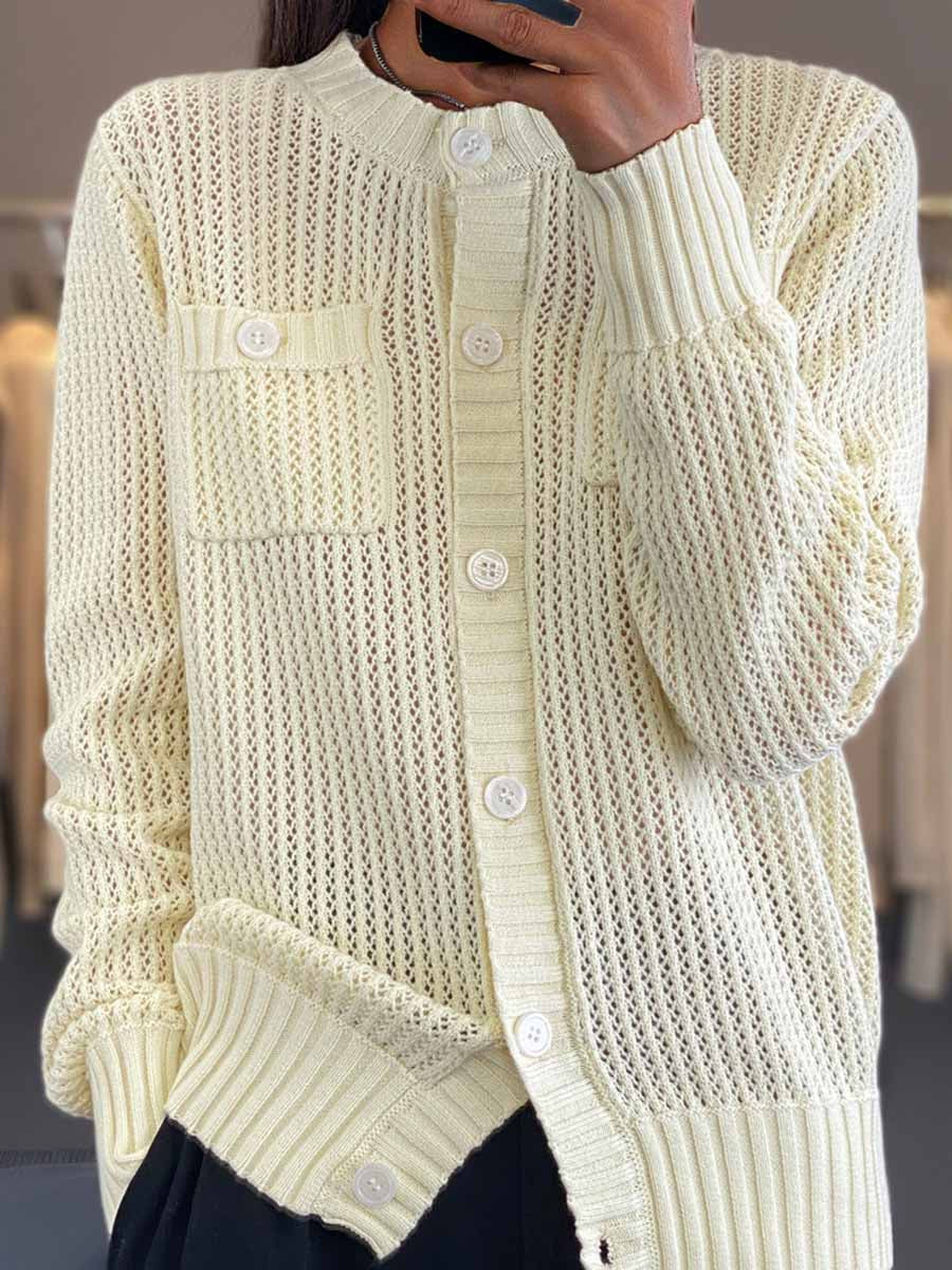 Willa | Women’s Elegant Textured Cardigan with Chest Pocket