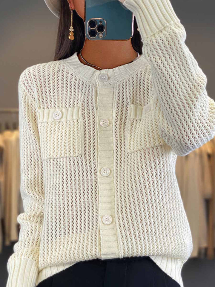 Willa | Women’s Elegant Textured Cardigan with Chest Pocket