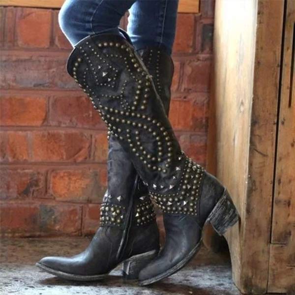 Soleil | Women’s Studded Knee High Cowboy Boots