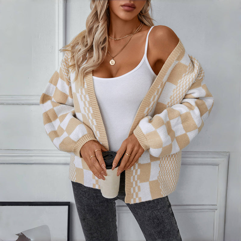 Cosette | Women’s Comfort Checkered Open Front Cardigan
