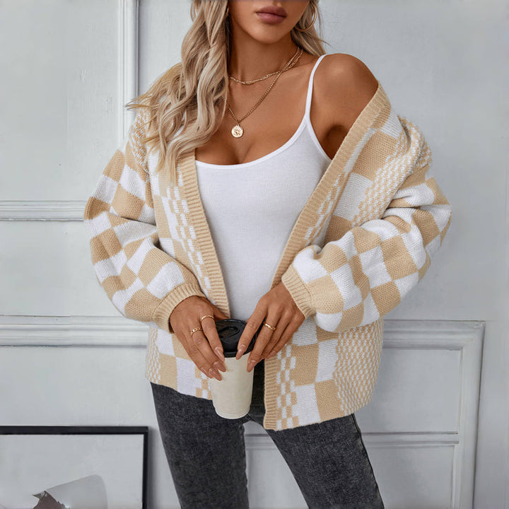 Cosette | Women’s Comfort Checkered Open Front Cardigan
