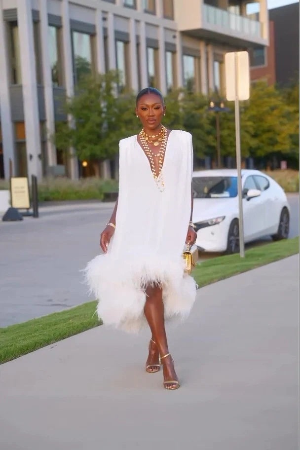 Ana | Women's Elegant Midi Feather Dress