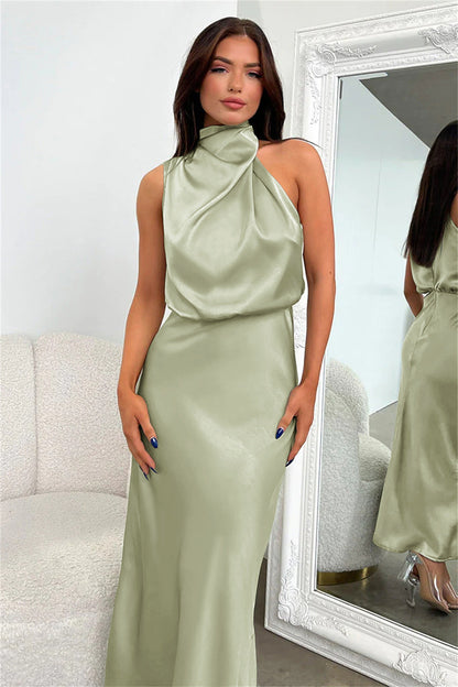 Teamhair | Women's Halter Wedding Guest Midi Dress