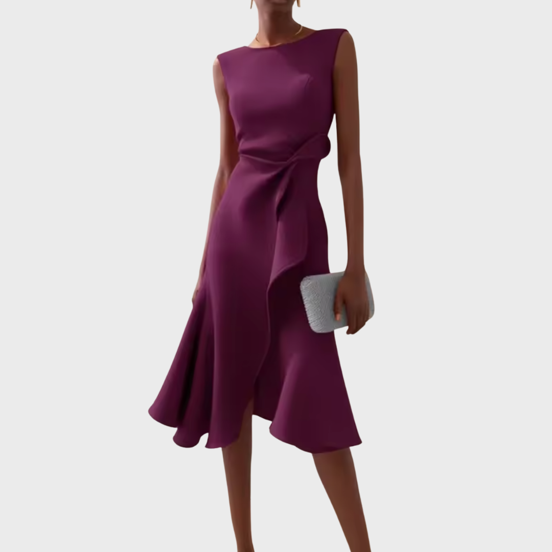 Eleanor | Women's Draped Asymmetric Midi Dress