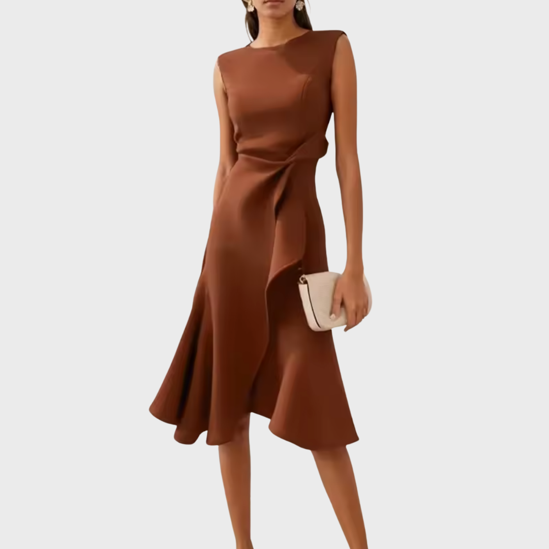 Eleanor | Women's Draped Asymmetric Midi Dress