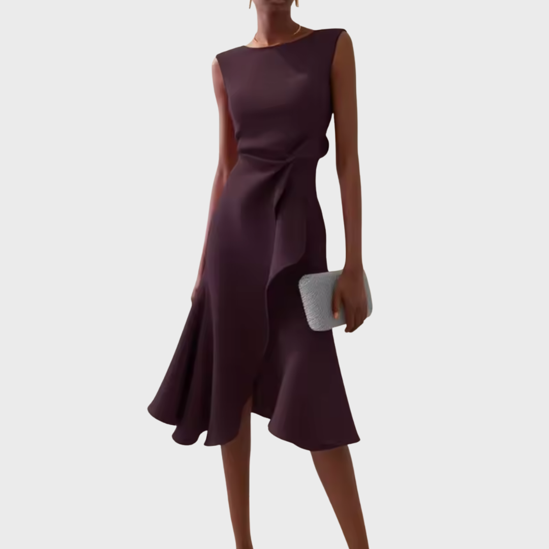 Eleanor | Women's Draped Asymmetric Midi Dress