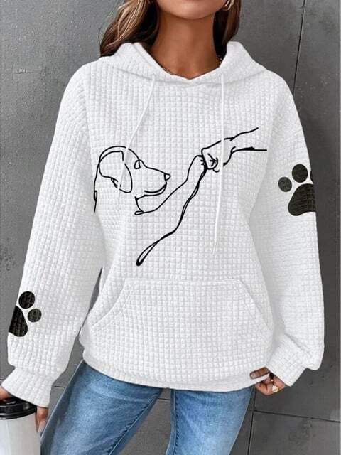 Arlette | Women’s Casual Dog Print Pocket Hoodie