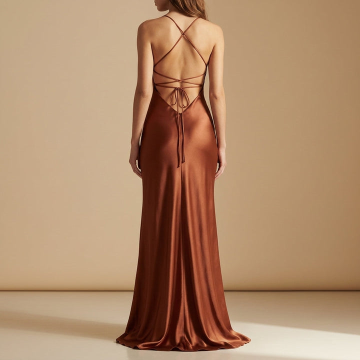 Novalee | Women’s Satin Evening Dress with Spaghetti Straps