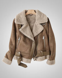 Serena | Women's Leather Sherpa Biker Jacket