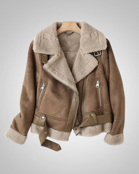 Serena | Women's Leather Sherpa Biker Jacket
