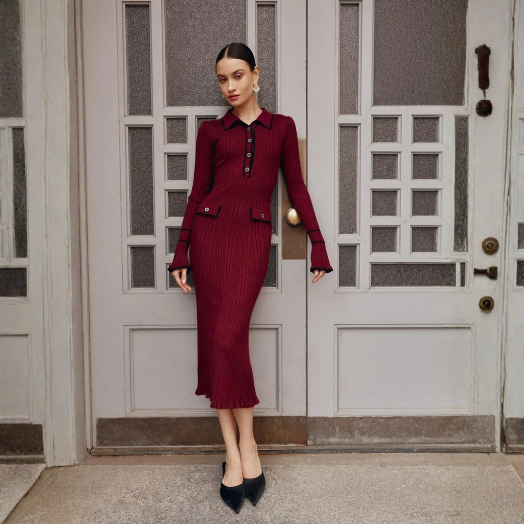 Elodie | Women’s Casual Blouse Midi Dress with Long Sleeves