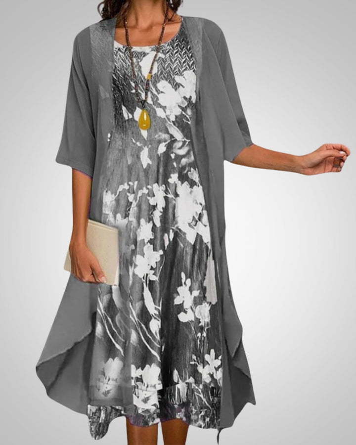 Nikola | Women's Printed Boho Midi Dress With Cardigan Set