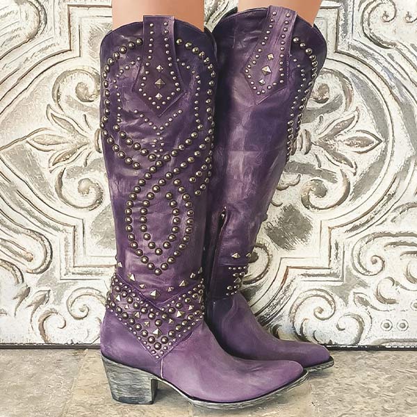 Soleil | Women’s Studded Knee High Cowboy Boots