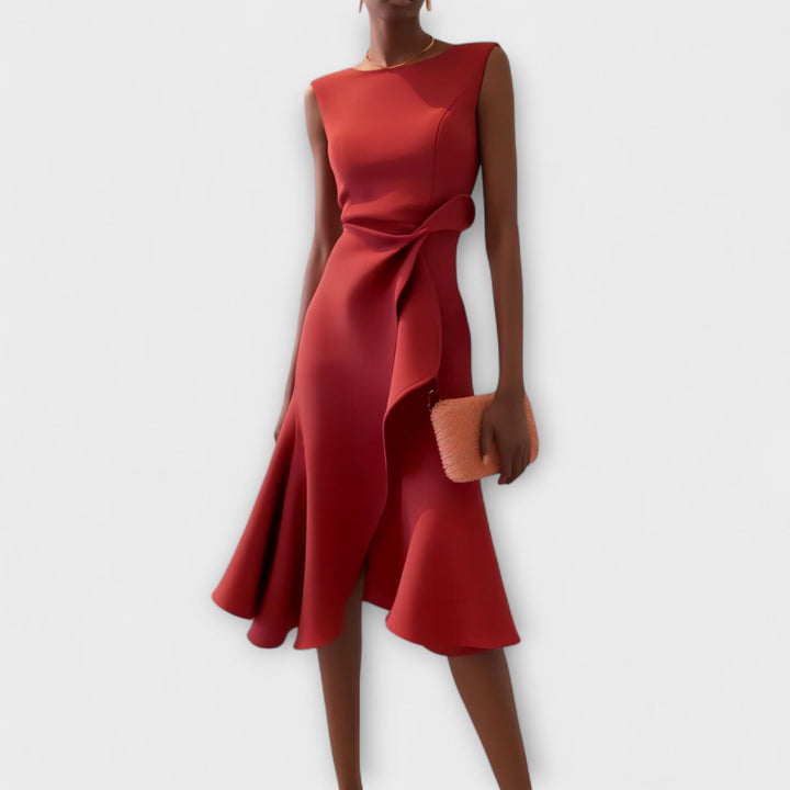 Eleanor | Women's Draped Asymmetric Midi Dress