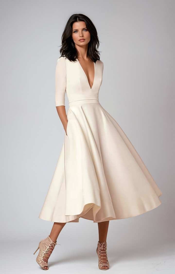 Jessie | Women’s V-Neck Wedding Guest Midi Dress