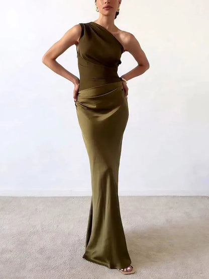 Nicoline | Women’s Satin One-Shoulder Maxi Dress