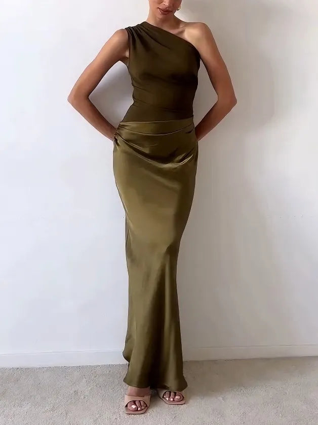 Nicoline | Women’s Satin One-Shoulder Maxi Dress