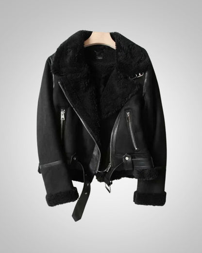 Serena | Women's Leather Sherpa Biker Jacket