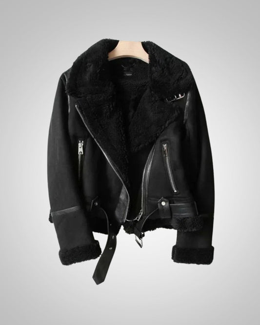 Serena | Women's Leather Sherpa Biker Jacket