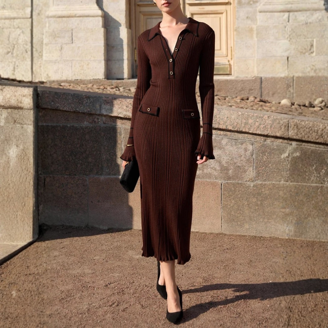 Elodie | Women’s Casual Blouse Midi Dress with Long Sleeves