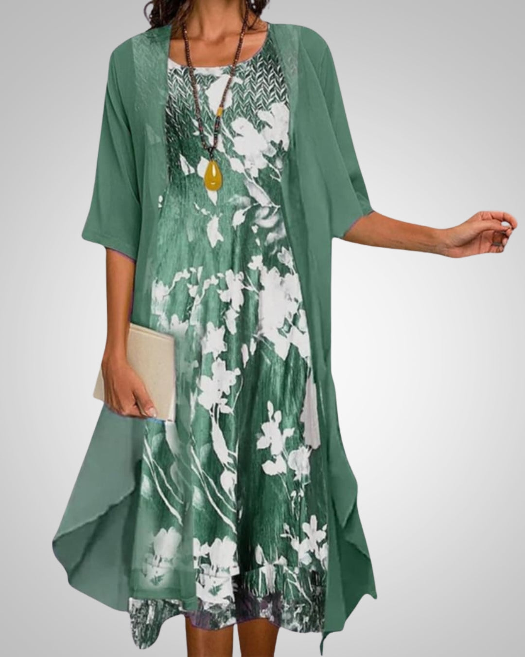 Nikola | Women's Printed Boho Midi Dress With Cardigan Set