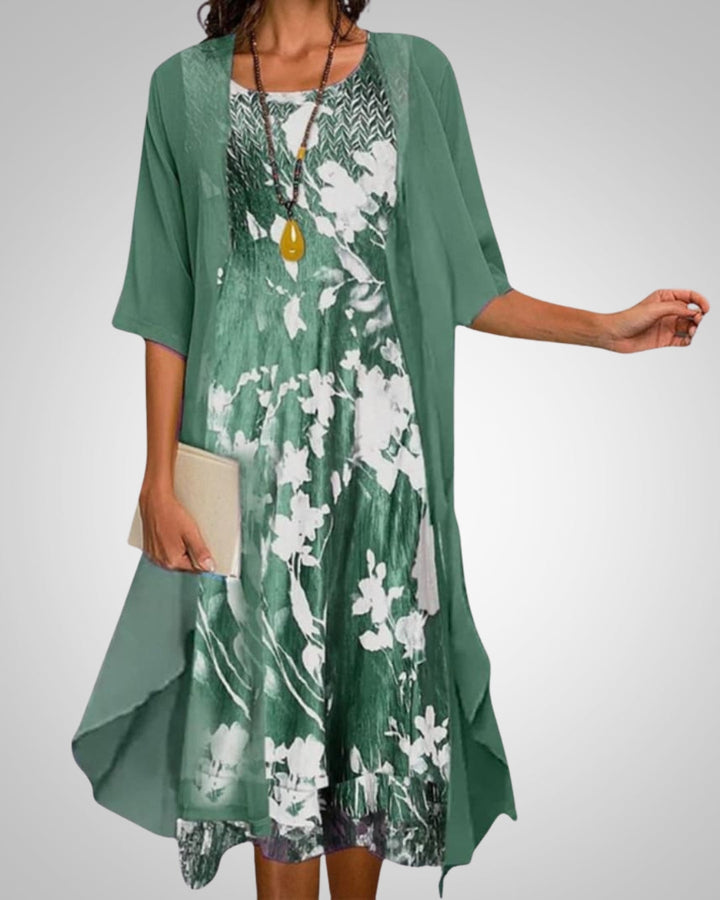 Nikola | Women's Printed Boho Midi Dress With Cardigan Set