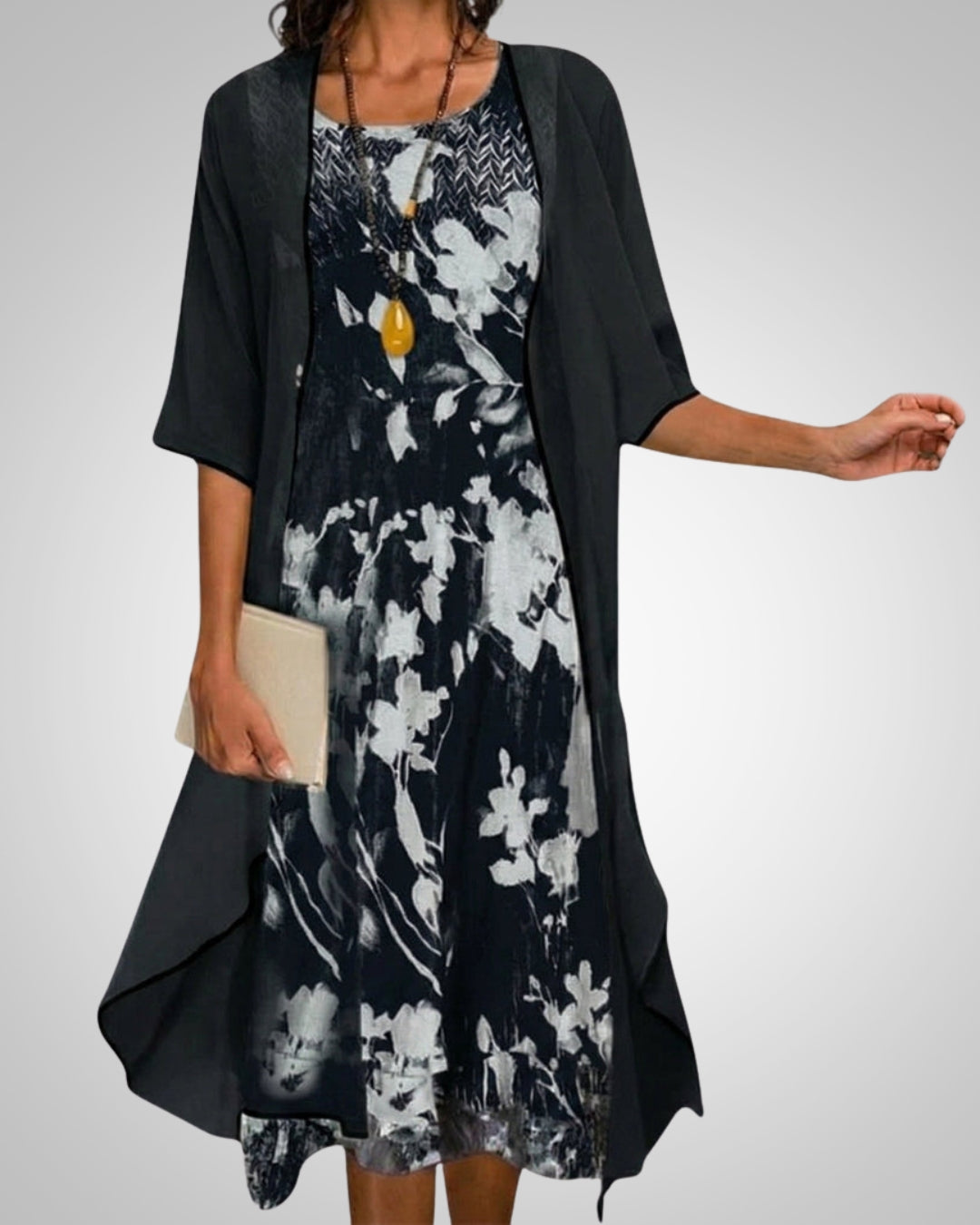 Nikola | Women's Printed Boho Midi Dress With Cardigan Set