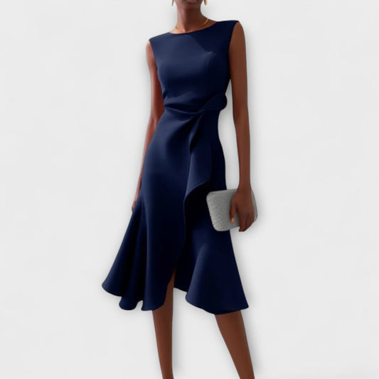 Eleanor | Women's Draped Asymmetric Midi Dress