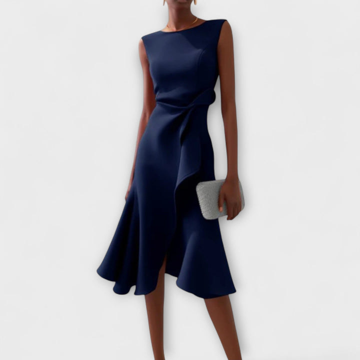 Eleanor | Women's Draped Asymmetric Midi Dress