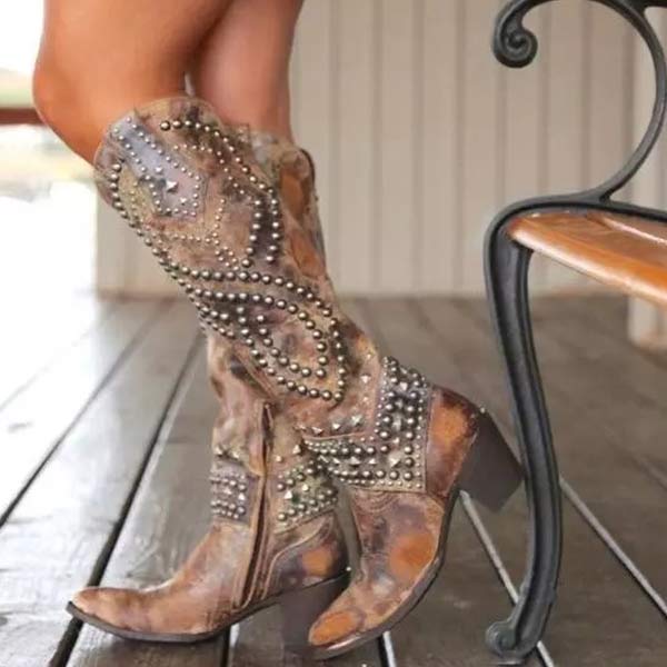 Soleil | Women’s Studded Knee High Cowboy Boots