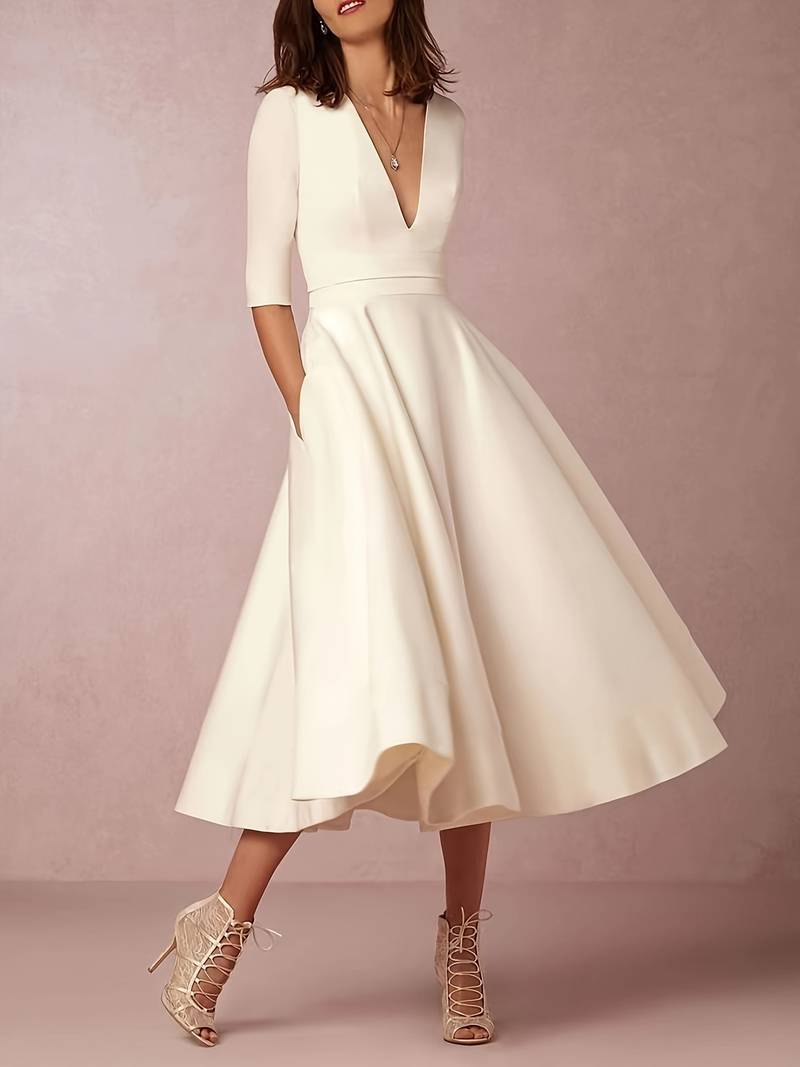 Jessie | Women’s V-Neck Wedding Guest Midi Dress