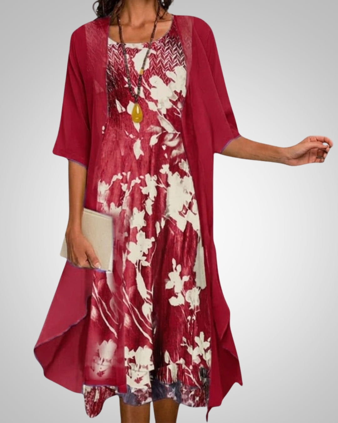 Nikola | Women's Printed Boho Midi Dress With Cardigan Set