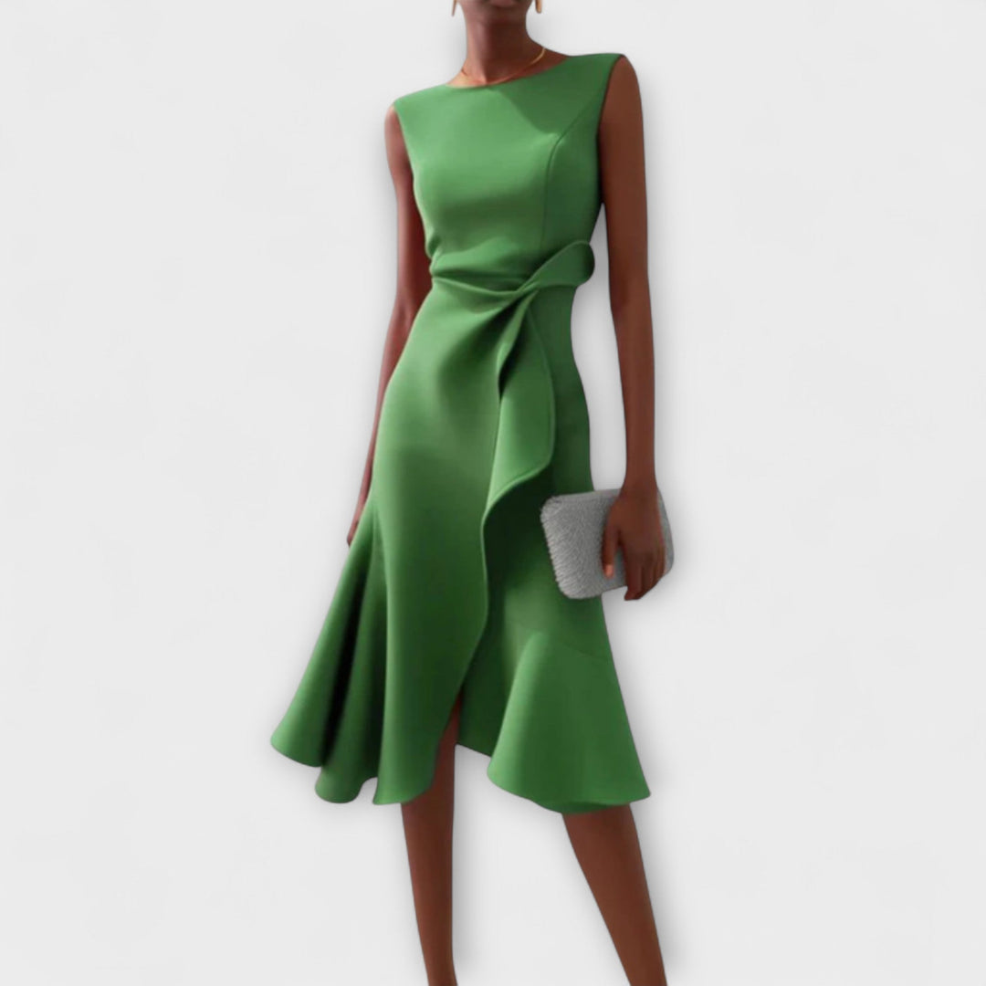 Eleanor | Women's Draped Asymmetric Midi Dress