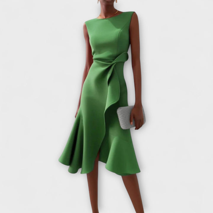 Eleanor | Women's Draped Asymmetric Midi Dress