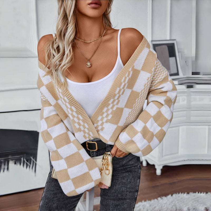 Cosette | Women’s Comfort Checkered Open Front Cardigan