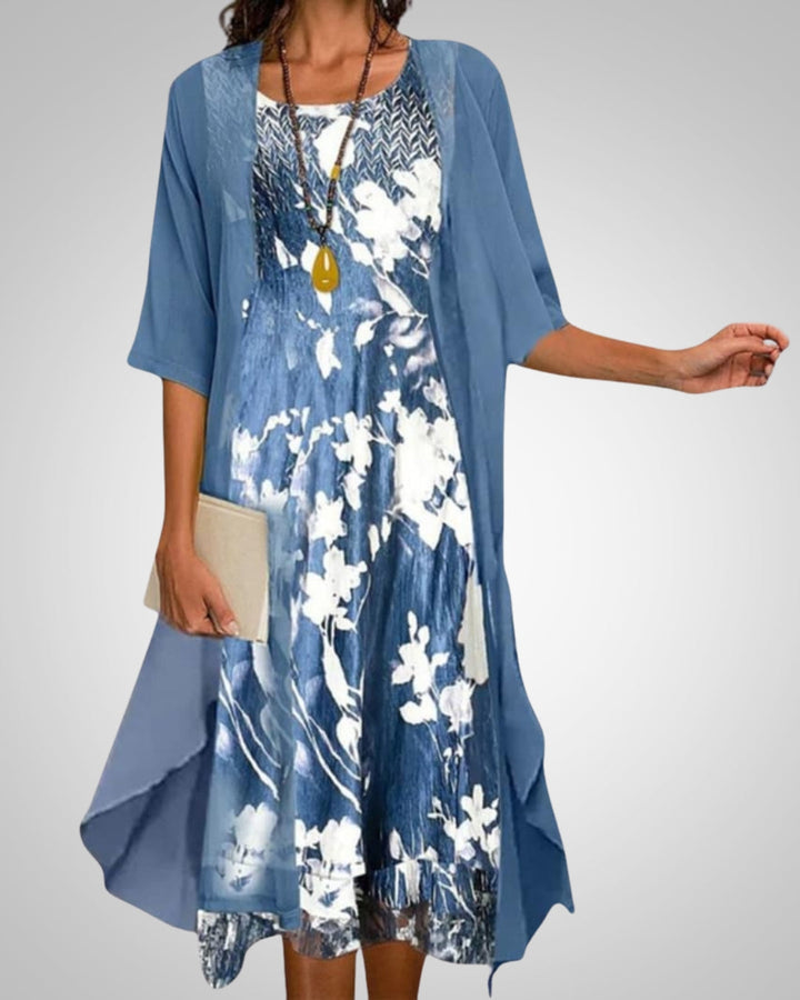 Nikola | Women's Printed Boho Midi Dress With Cardigan Set