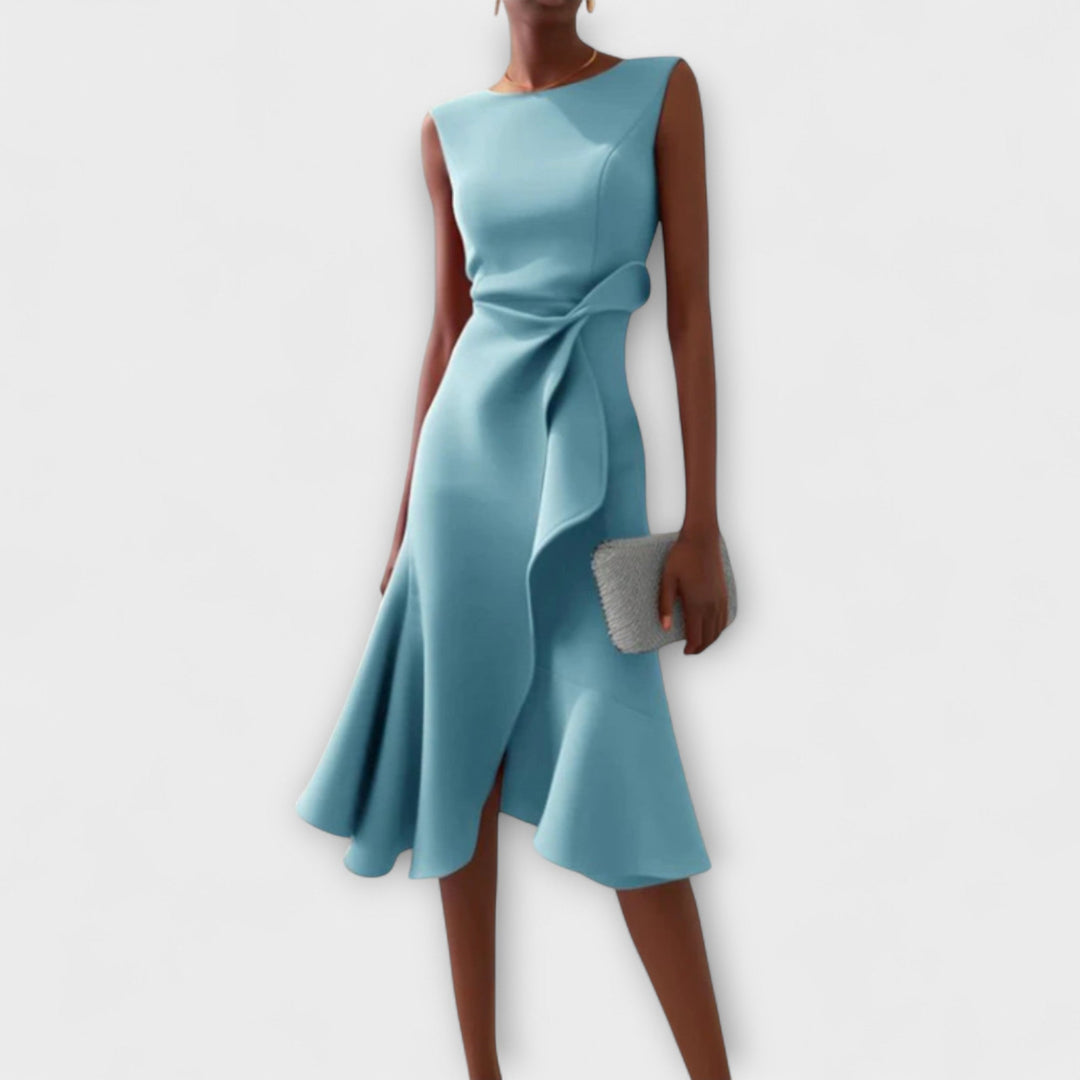 Eleanor | Women's Draped Asymmetric Midi Dress