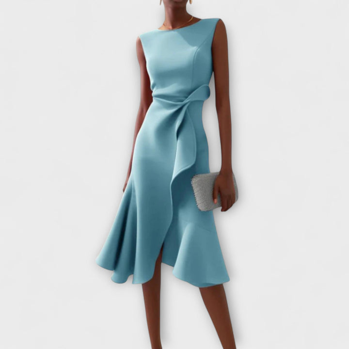 Eleanor | Women's Draped Asymmetric Midi Dress