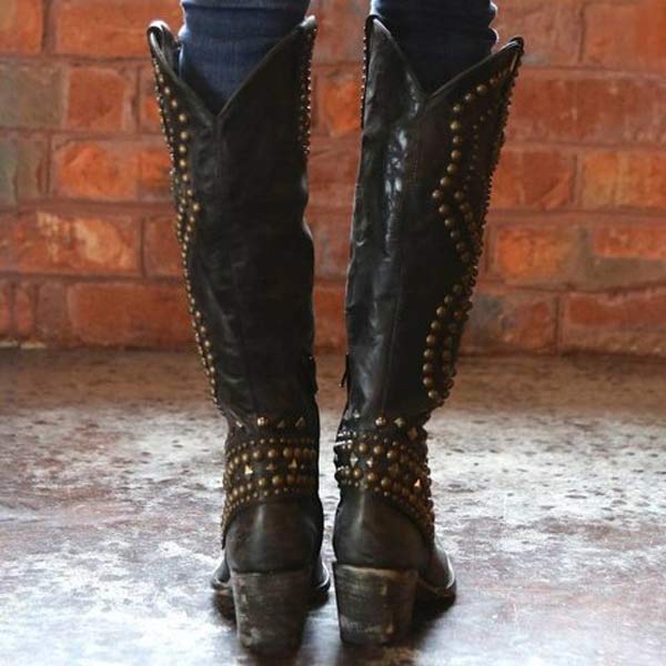 Soleil | Women’s Studded Knee High Cowboy Boots
