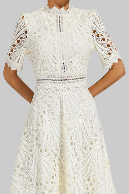 Astrid | Women's Elegant Lace Pattern Midi Dress